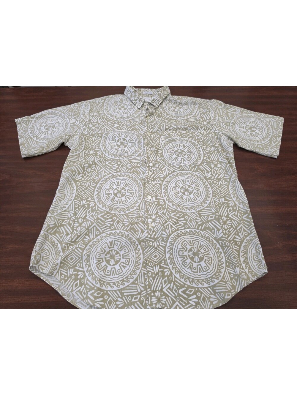 Envoy Women Green White 100% Cotton Geometric Mandala Print Button Down Shirt